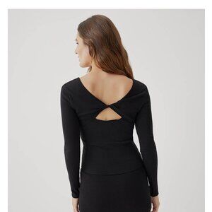 Pact Black Refined Rib Long Sleeve Twist Back Top